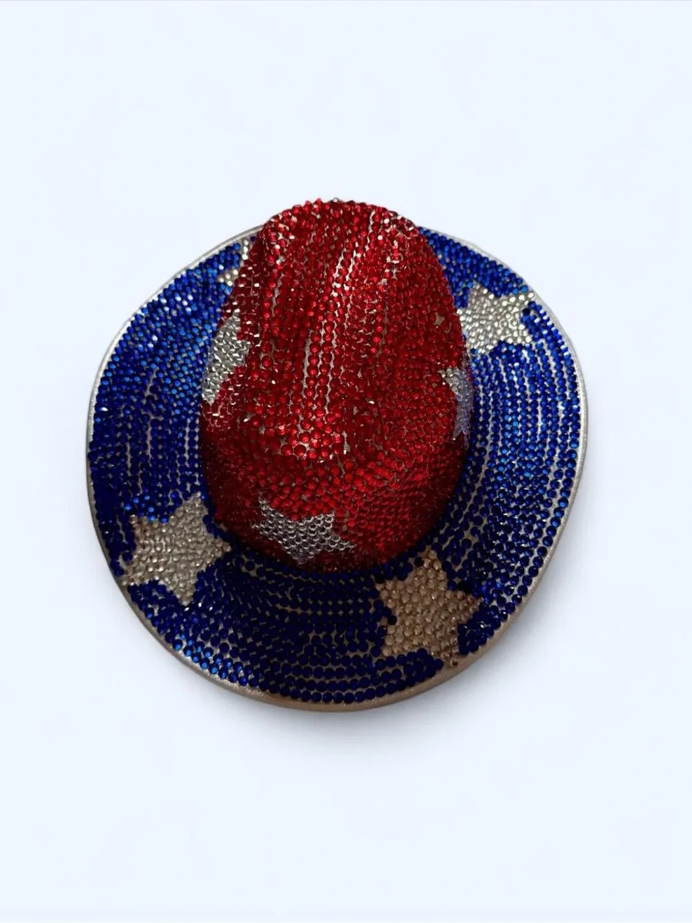 Sequin Patriotic Cowboy Hat - Red & Blue Sparkle with Silver Stars